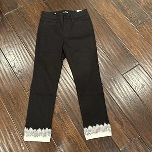 WHBM High-Rise Black And White Embroidered Cuff Slim Crop Pant